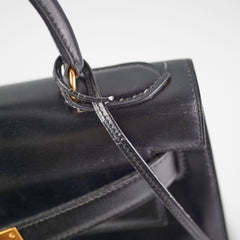 Hermes Vintage Kelly 28 Box Leather Noir Black - N Circle Stamp 1984