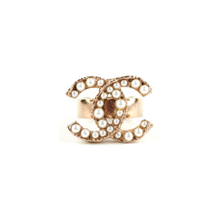 Chanel CC Logo Pearl Cocktail Ring