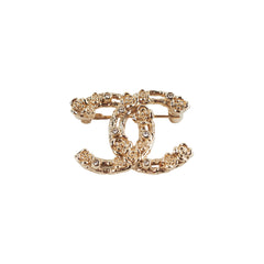 Chanel Coco Logo Gold Rhinestone Floral Brooch - 22C