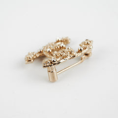 Chanel Coco Logo Gold Rhinestone Floral Brooch - 22C