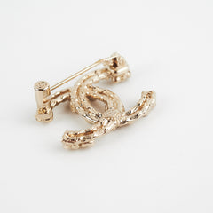 Chanel Coco Logo Gold Rhinestone Floral Brooch - 22C