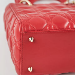 Christian Dior Medium Lady Dior Red Lambskin Bag