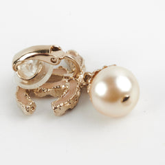 Chanel Coco Logo Clip On Pink Rhinestone Pearl Drop Earrings Costume Jewellery