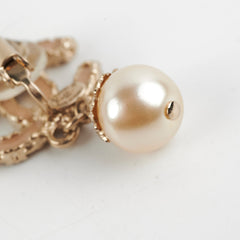 Chanel Coco Logo Clip On Pink Rhinestone Pearl Drop Earrings Costume Jewellery