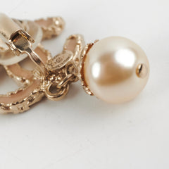 Chanel Coco Logo Clip On Pink Rhinestone Pearl Drop Earrings Costume Jewellery