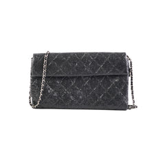 Chanel Black Glittered Calfskin Chain Crossbody Shoulder Bag Wallet Black