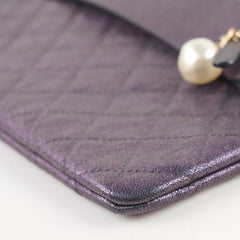 Chanel Caviar O Case with clutch pearl detail Metallic Iridescent Black