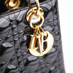 Christian Dior Medium Lady Dior Patent Black Bag