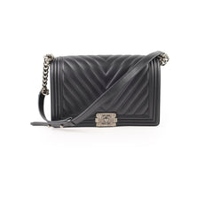 Chanel New Medium Boy Black Chevron Calfskin