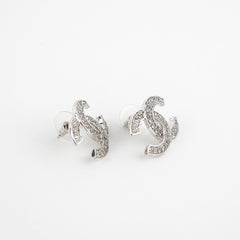 Chanel Silver Rhinestone CC Logo Earrings Costume Jewellery