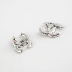 Chanel Silver Rhinestone CC Logo Earrings Costume Jewellery