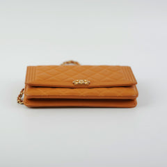 Chanel Boy Wallet On Chain WOC Lambskin Brown Crossbody Bag
