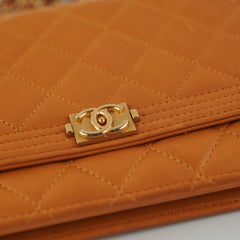 Chanel Boy Wallet On Chain WOC Lambskin Brown Crossbody Bag
