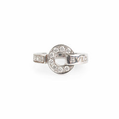 Bvlgari 18kt White Gold Ring with Pave Diamonds Size 51