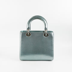 Christian Dior Lady Dior Medium Metallic Blue Patent
