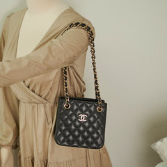 Chanel 22S Mini Bucket Bag Caviar Black Microchip 2023