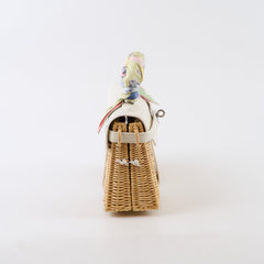Hermes Mini Picnic Kelly 20 Swift leather / Woven wicker White/Beige - U stamp with Twilly
