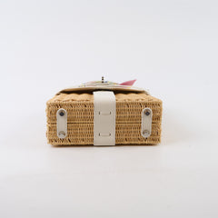 Hermes Mini Picnic Kelly 20 Swift leather / Woven wicker White/Beige - U stamp with Twilly