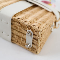 Hermes Mini Picnic Kelly 20 Swift leather / Woven wicker White/Beige - U stamp with Twilly