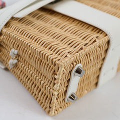 Hermes Mini Picnic Kelly 20 Swift leather / Woven wicker White/Beige - U stamp with Twilly