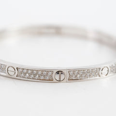 Cartier Love Bracelet Small Model White Gold Pave Diamond Size 16