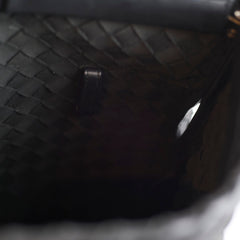 Bottega Veneta Mens Large Intrecciato Messenger Fold Black
