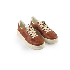Gucci GG Logo Embossed Leather Sneakers Brown Size 8
