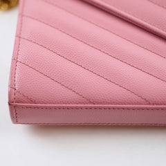 Saint Laurent Cassandra Envelope Wallet On Chain WOC Pink