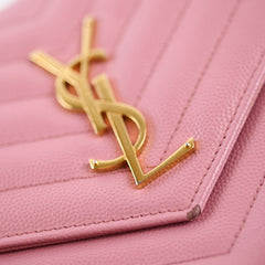 Saint Laurent Cassandra Envelope Wallet On Chain WOC Pink