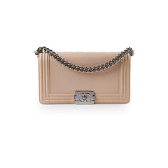 Chanel Old Medium Boy Reverso Patent Nude Pink