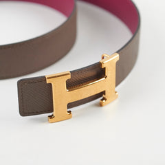 Hermes Constance Belt Reversible with Hammered Buckle  Size 85 Etain/Magenta