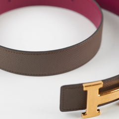 Hermes Constance Belt Reversible with Hammered Buckle  Size 85 Etain/Magenta