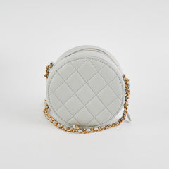 Chanel Round Pearl Crush Clutch With Chain Grey Lambskin