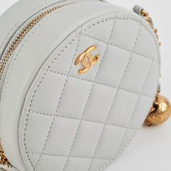 Chanel Round Pearl Crush Clutch With Chain Grey Lambskin