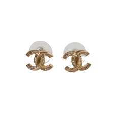 Chanel CC Crystal Gold Earrings Costume Jewellery