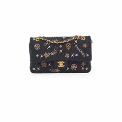 Chanel Medium Classic Crystal Embellished Flap Bag Black Microchip