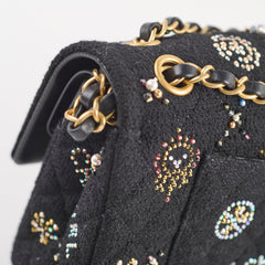 Chanel Medium Classic Crystal Embellished Flap Bag Black Microchip