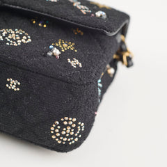 Chanel Medium Classic Crystal Embellished Flap Bag Black Microchip