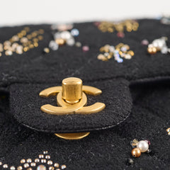 Chanel Medium Classic Crystal Embellished Flap Bag Black Microchip