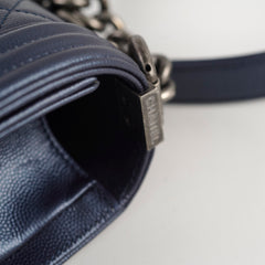 Chanel Old Medium Caviar Boy Metallic Blue