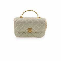 Chanel Top Handle Iridescent Pearl Flap Microchipped