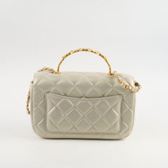 Chanel Top Handle Iridescent Pearl Flap Microchipped
