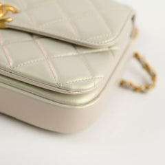 Chanel Top Handle Iridescent Pearl Flap Microchipped