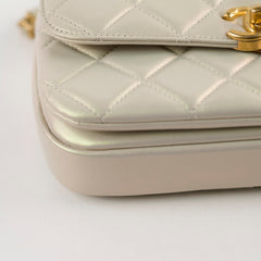 Chanel Top Handle Iridescent Pearl Flap Microchipped