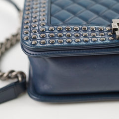 Chanel Old Medium Boy Navy Studded