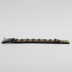 Chanel Black Leather Chain Bracelet Size L