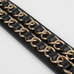 Chanel Black Leather Chain Bracelet Size L