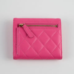 Chanel Quilted Caviar Tri Fold Wallet Pink
