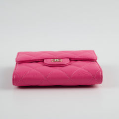 Chanel Quilted Caviar Tri Fold Wallet Pink
