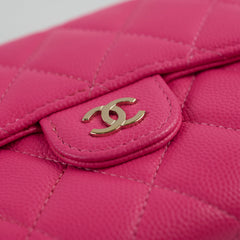 Chanel Quilted Caviar Tri Fold Wallet Pink